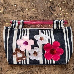 Striped Aldo Purse with Floral Sequins